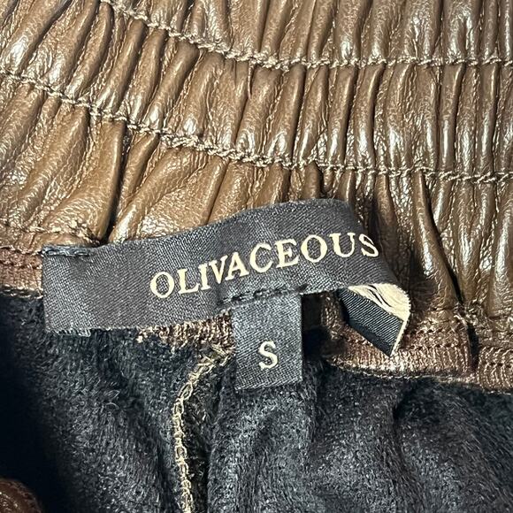 Olivaceous Faux Leather Pull On Elastic Waist Wide Leg Brown Pants‎ Size S - Picture 4 of 6